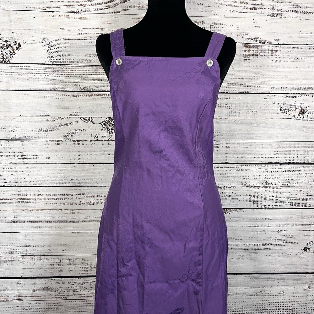 Vintage Y2K Long Sleeveless Dress 7/8 Purple Lilac Jacquard Full Button Strappy